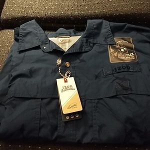 NWT Izod Saltwater S/S button front. Blue Size XL